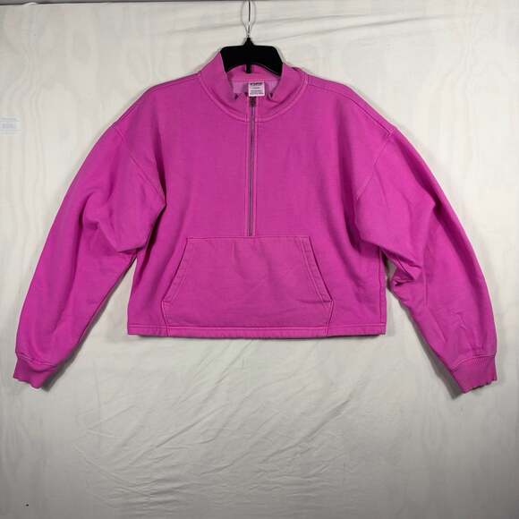 PINK Victoria's Secret Tops - PINK Victoria's Secret Half-Zip Cropped Pullover Sweatshirt Medium Hot Pink